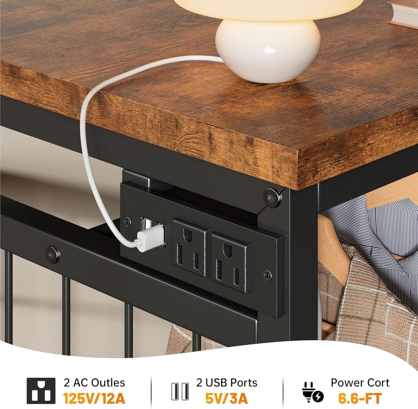 49 Inch Rustic Brown Dresser With Clothes Rack LED Lights - JM Suppliers International