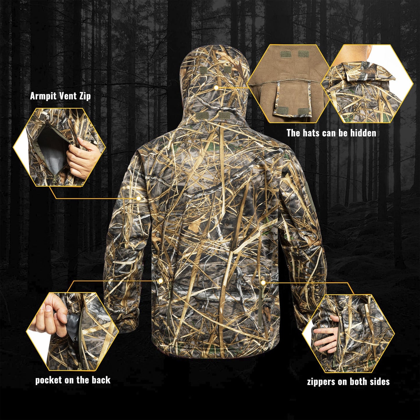 Hunting Jacket for Men Quiet Hunting Camouflage Clothing Hoodie Camo Coat-2