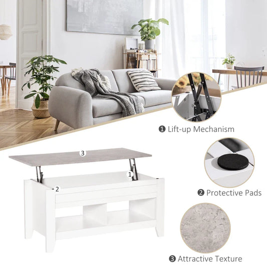 Lift-Top Coffee Table with Hidden Storage & Open Shelves