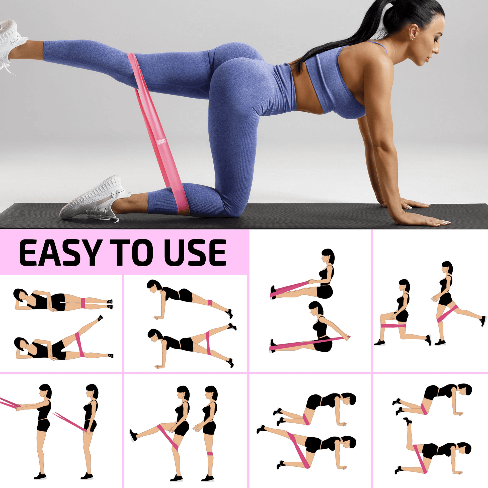 XGear Fitness Set of 3 Womens Butt and Hip Exercise Bands-4