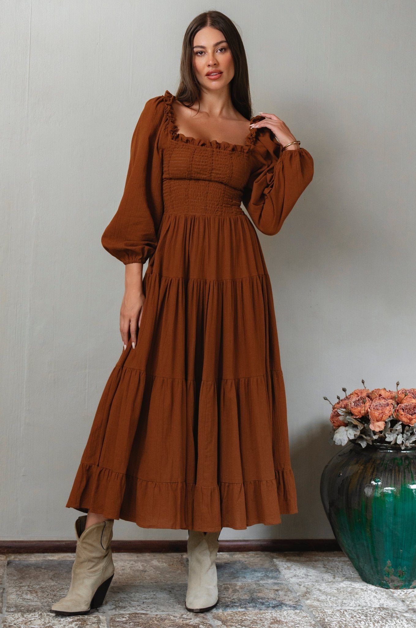 Evangeline Tiered Linen Midi Dress - JM Suppliers International