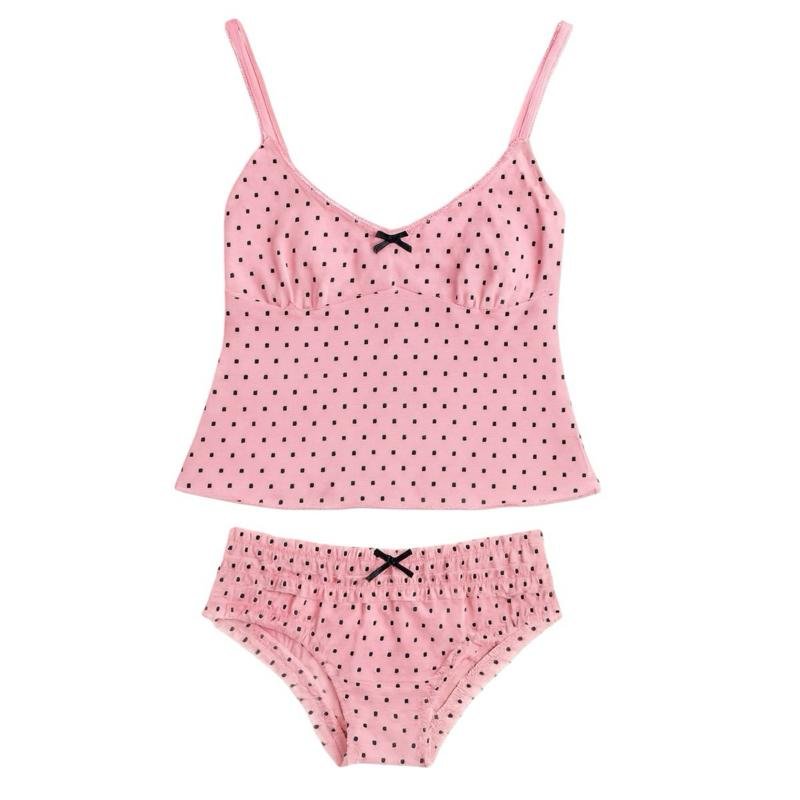 Milanblocks Y2K Pink Heart Mesh Matching Set - Polka Dot Cami Top & low Waist Briefs for Women - JM Suppliers International