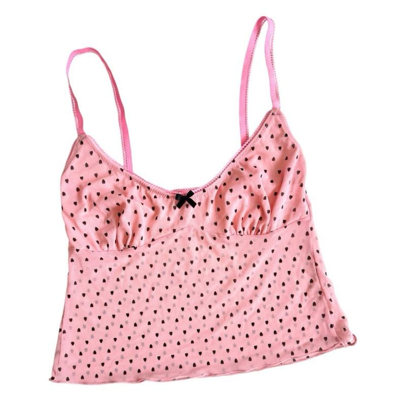 Milanblocks Y2K Pink Heart Mesh Matching Set - Polka Dot Cami Top & low Waist Briefs for Women - JM Suppliers International